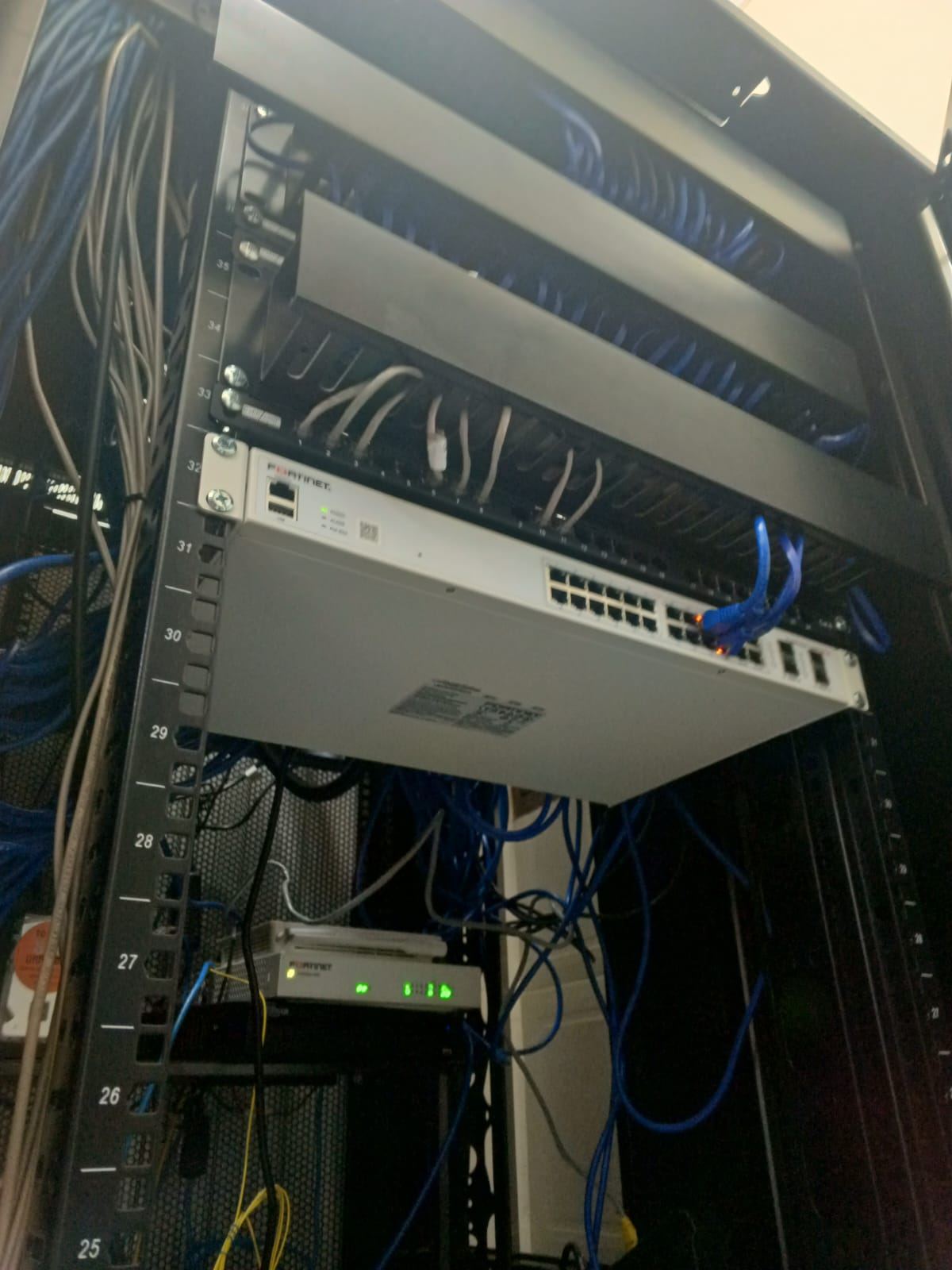 Switch Fortinet con organizadores de cable